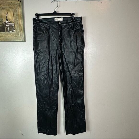 Black Straight Leg Jeans with Sleek Finish faux leather - Picture 3 of 10